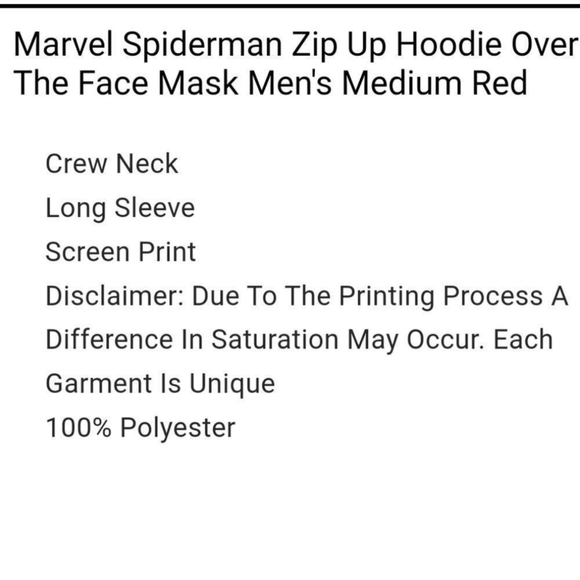 MARVEL Spider-Man Zip Up Hoodie Face Mask NWOT - Halloween, Cosplay - Picture 5 of 16